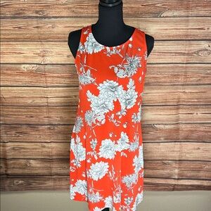 MSK Orange & White Floral Shift Dress | Sleeveless | Lightweight | Size Small